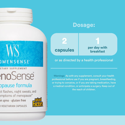 Natural Factors WomenSense MenoSense - Dietary Supplement with Black Cohosh, Chasteberry & Dong Quai - Menopause & Perimenopause Support Supplement - 180 Vegetarian Capsules (90 Servings) - Maple Wellness Supplements