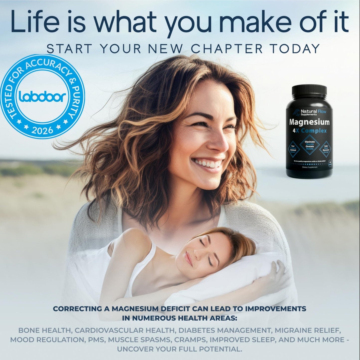 Natural Flow 4X Magnesium Supplement, Magnesium Glycinate, Taurate, Malate, Orotate Complex, Calm Sleep and Cramp Support Blend - Maple Wellness Supplements