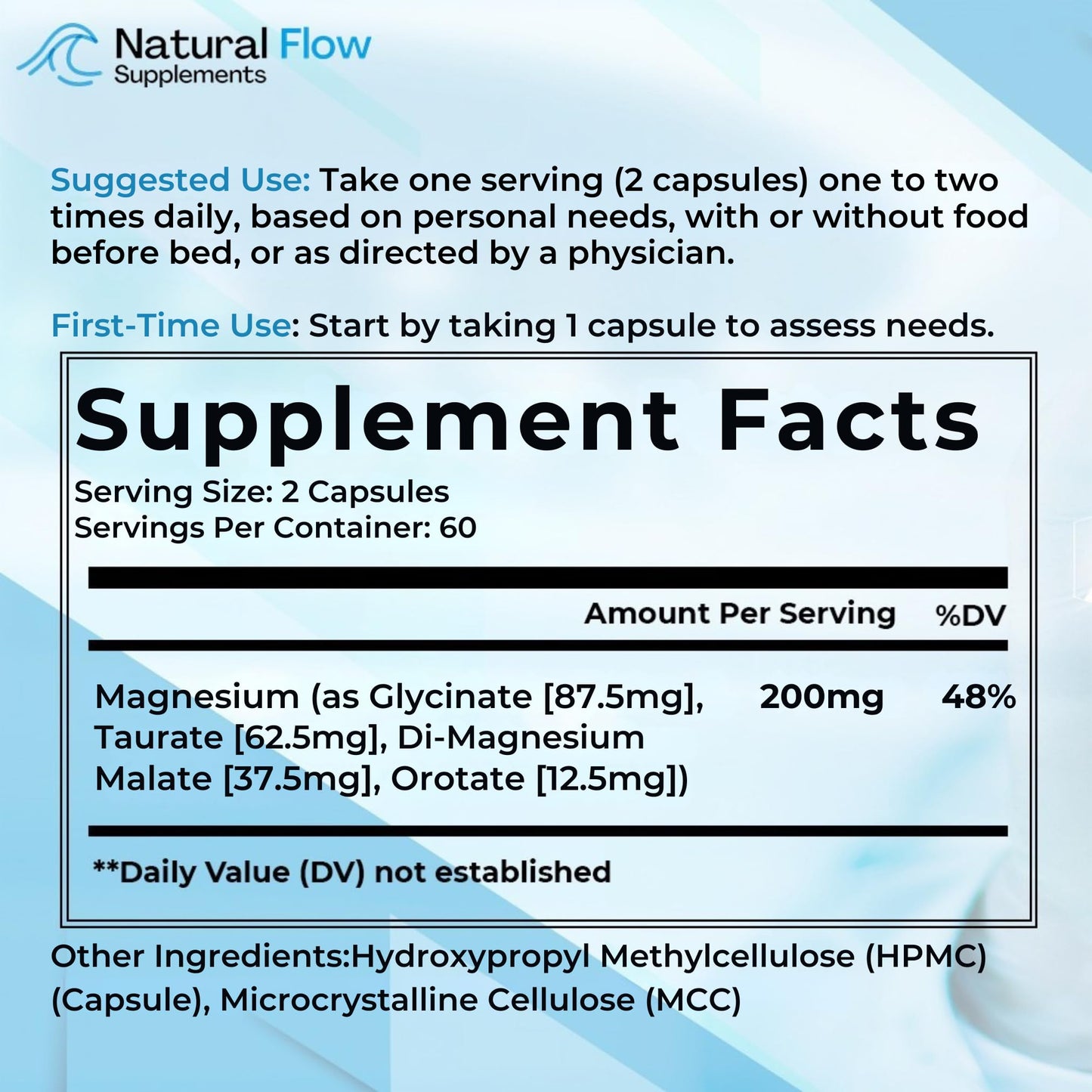Natural Flow 4X Magnesium Supplement, Magnesium Glycinate, Taurate, Malate, Orotate Complex, Calm Sleep and Cramp Support Blend - Maple Wellness Supplements