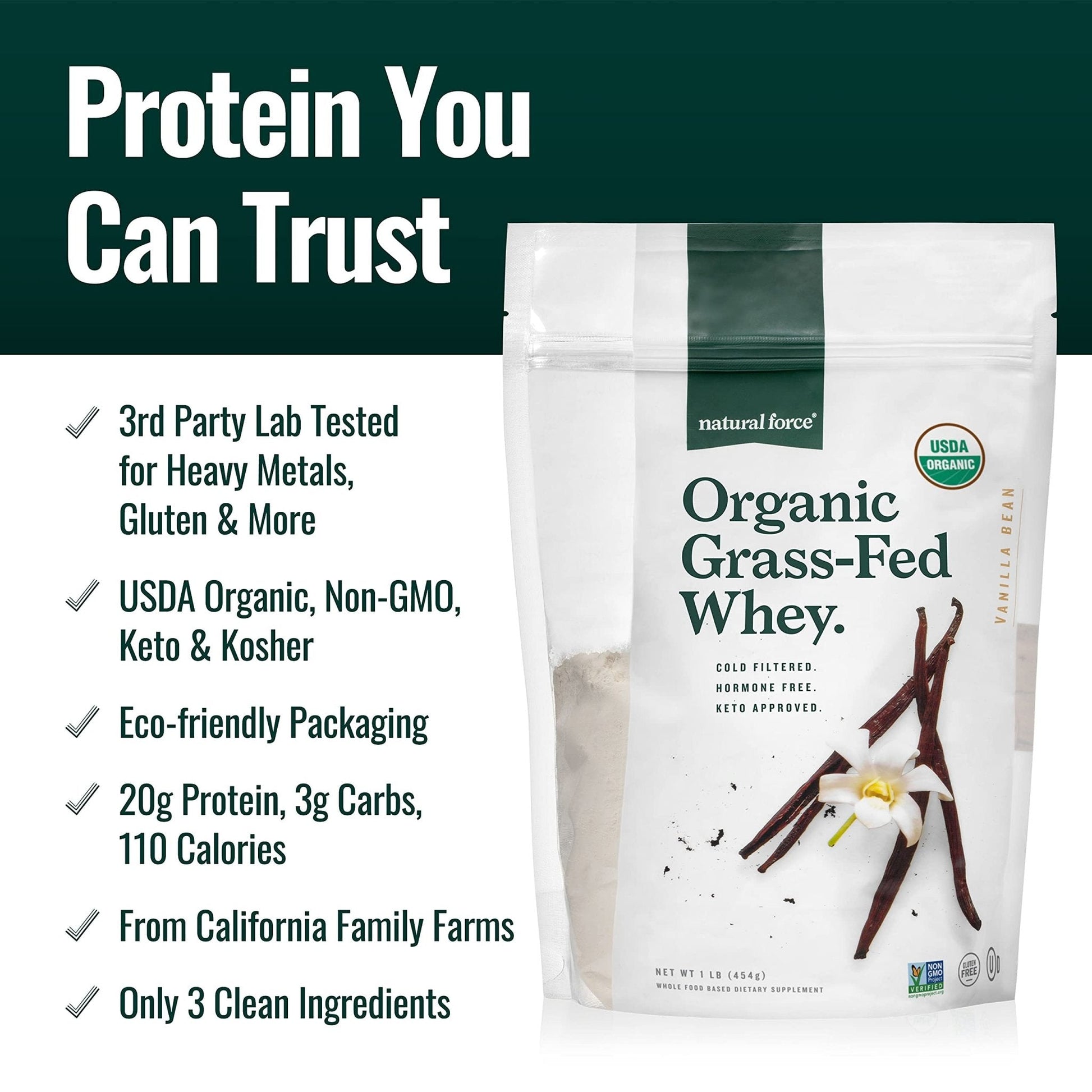 Natural Force Grass Fed Organic Whey Protein Powder – Non GMO Verified, Humane - Maple Wellness Supplements