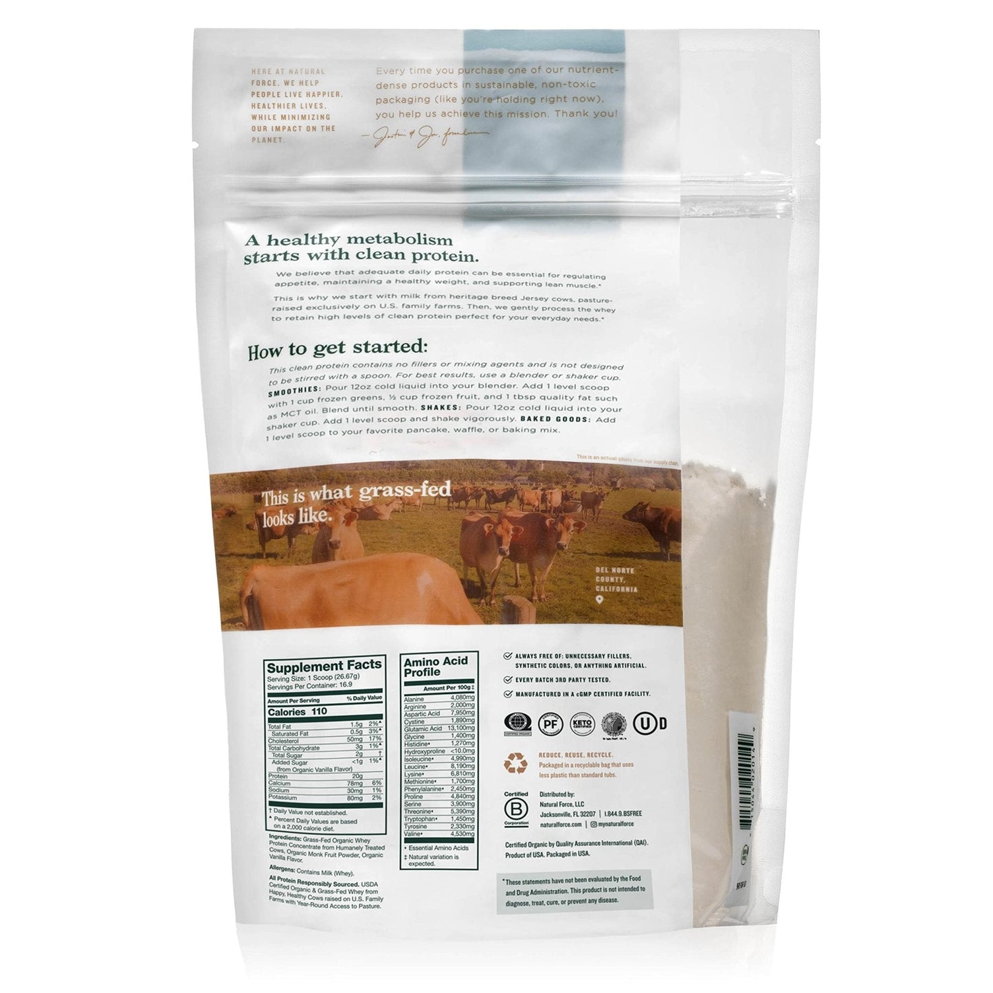 Natural Force Grass Fed Organic Whey Protein Powder – Non GMO Verified, Humane - Maple Wellness Supplements