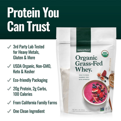 Natural Force Grass Fed Organic Whey Protein Powder – Non GMO Verified, Humane - Maple Wellness Supplements