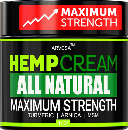 Natural Hemp Cream - Maximum Strength Gel - Hemp Cream with Arnica, MSM, Glucosamine, Menthol, Aloe, Turmeric, Boswellia - Fast Absorption, Non-Greasy, Lightweight - Advanced Formula - 4 oz - Maple Wellness Supplements