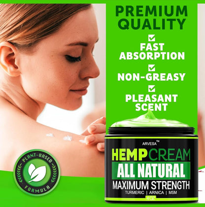 Natural Hemp Cream - Maximum Strength Gel - Hemp Cream with Arnica, MSM, Glucosamine, Menthol, Aloe, Turmeric, Boswellia - Fast Absorption, Non-Greasy, Lightweight - Advanced Formula - 4 oz - Maple Wellness Supplements