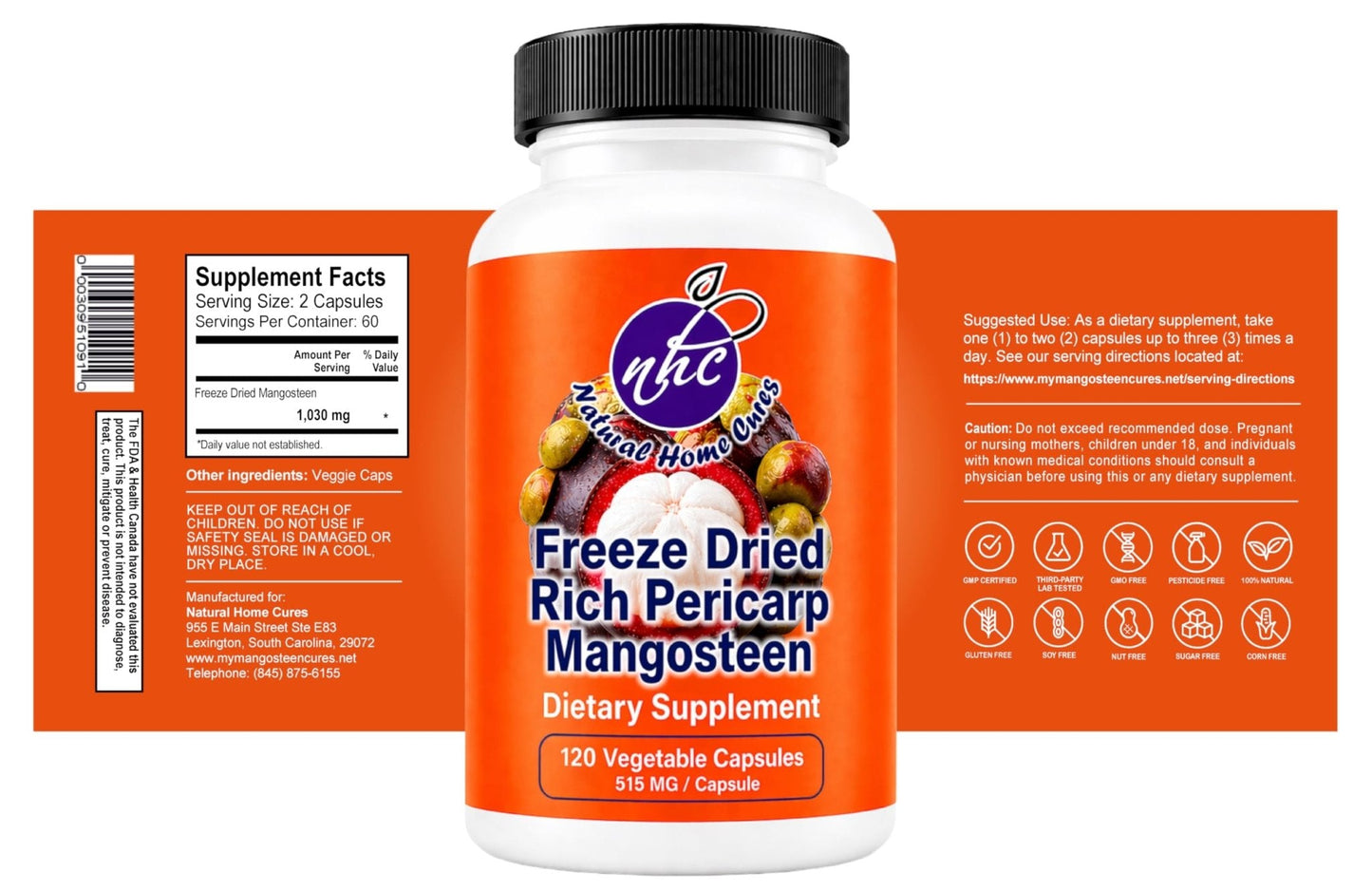 Natural Home Cures Freeze-Dried Mangosteen Rich Pericarp Capsules – 56+ Xanthones & Flavonoids, High ORAC Antioxidant Support, 515 mg, 120 Vegan Capsules - Maple Wellness Supplements
