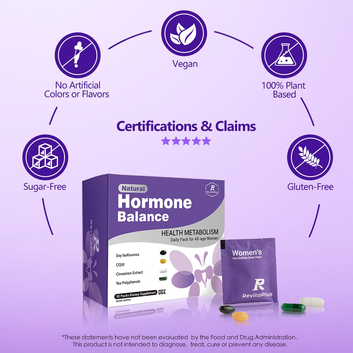 Natural Hormone Balance for Women, Menopause Supplements for Women with Evening Primrose Oil,CoQ10,Soy Isoflavones, Daily Pack Supports Peri+Menopause+Post, PMS,Metabolism,Mood,Energy 30Packs - Maple Wellness Supplements