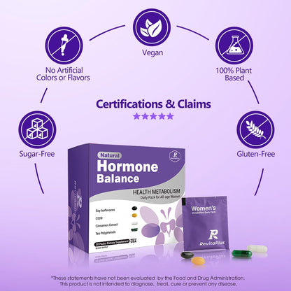 Natural Hormone Balance for Women, Menopause Supplements for Women with Evening Primrose Oil,CoQ10,Soy Isoflavones, Daily Pack Supports Peri+Menopause+Post, PMS,Metabolism,Mood,Energy 30Packs - Maple Wellness Supplements