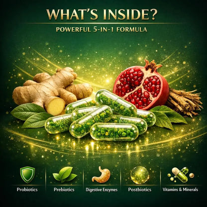 NATURAL NEED™ Gut Health – 5-in-1 Formula with Probiotics, Prebiotics, Postbiotics, Enzymes & Vitamins (C,D3,B12,Zinc) – Delayed Release Capsule – Supports Overall Digestion, Immunity & Gut – 60 Vegan - Maple Wellness Supplements