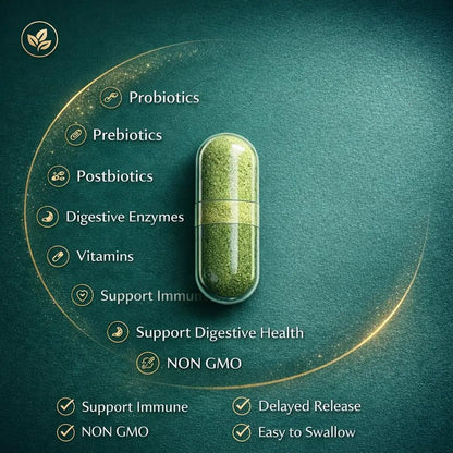 NATURAL NEED™ Gut Health – 5-in-1 Formula with Probiotics, Prebiotics, Postbiotics, Enzymes & Vitamins (C,D3,B12,Zinc) – Delayed Release Capsule – Supports Overall Digestion, Immunity & Gut – 60 Vegan - Maple Wellness Supplements
