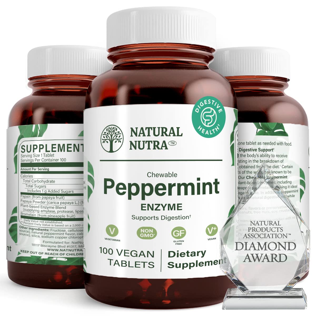 Natural Nutra Chewable Peppermint Digestive Enzyme Supplement, Help to Relieve Gas, Indigestion, and Other Digestive discomforts, Stomach Calmness, Papaya (Papain) - Maple Wellness Supplements