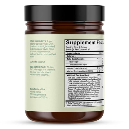 Natural Rems Sea Moss Gummies 16-in-1 - Ashwagandha Black Seed Oil Bladder Wrack Turmeric Vitamin C & D3 with Manuka Burdock Root Dandelion Yellow - Maple Wellness Supplements