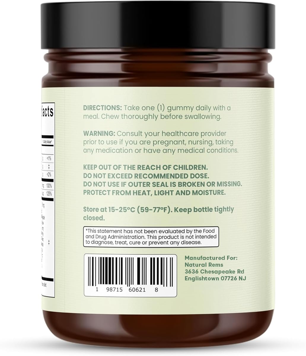 Natural Rems Sea Moss Gummies 16-in-1 - Ashwagandha Black Seed Oil Bladder Wrack Turmeric Vitamin C & D3 with Manuka Burdock Root Dandelion Yellow - Maple Wellness Supplements