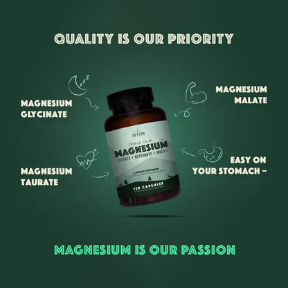 Natural Rhythm Triple Calm Magnesium Complex - 120 Capsules, Chelated Magnesium Glycinate, Taurate & Malate, High Absorption Supplement for Sleep, Stress, Muscle & Heart Support, Non-GMO, Vegan - Maple Wellness Supplements