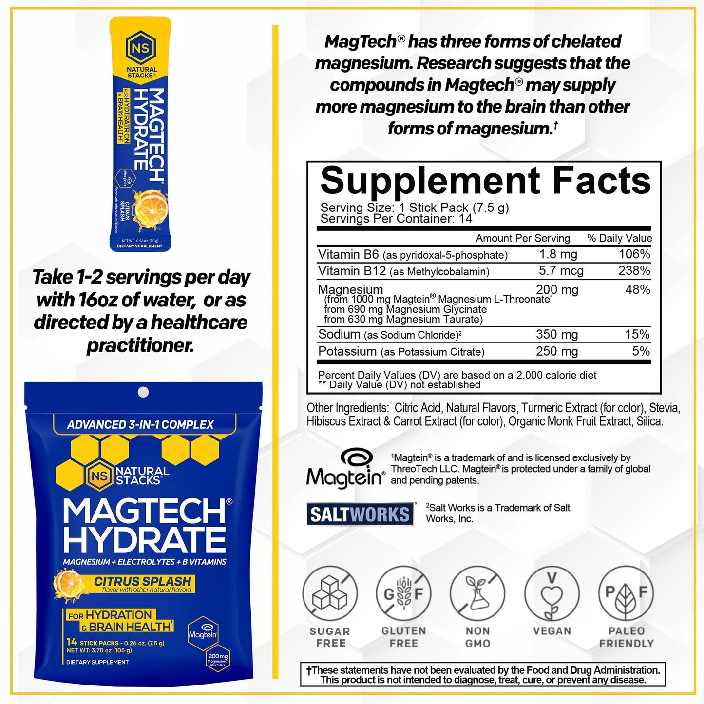 NATURAL STACKS Creatine Monohydrate & Magtech Hydrate Bundle - 2500mg Creatine + 200mg Elemental Magnesium Per Serving - Supports Hydration, Brain Health & Endurance - 44 Total Servings - Maple Wellness Supplements
