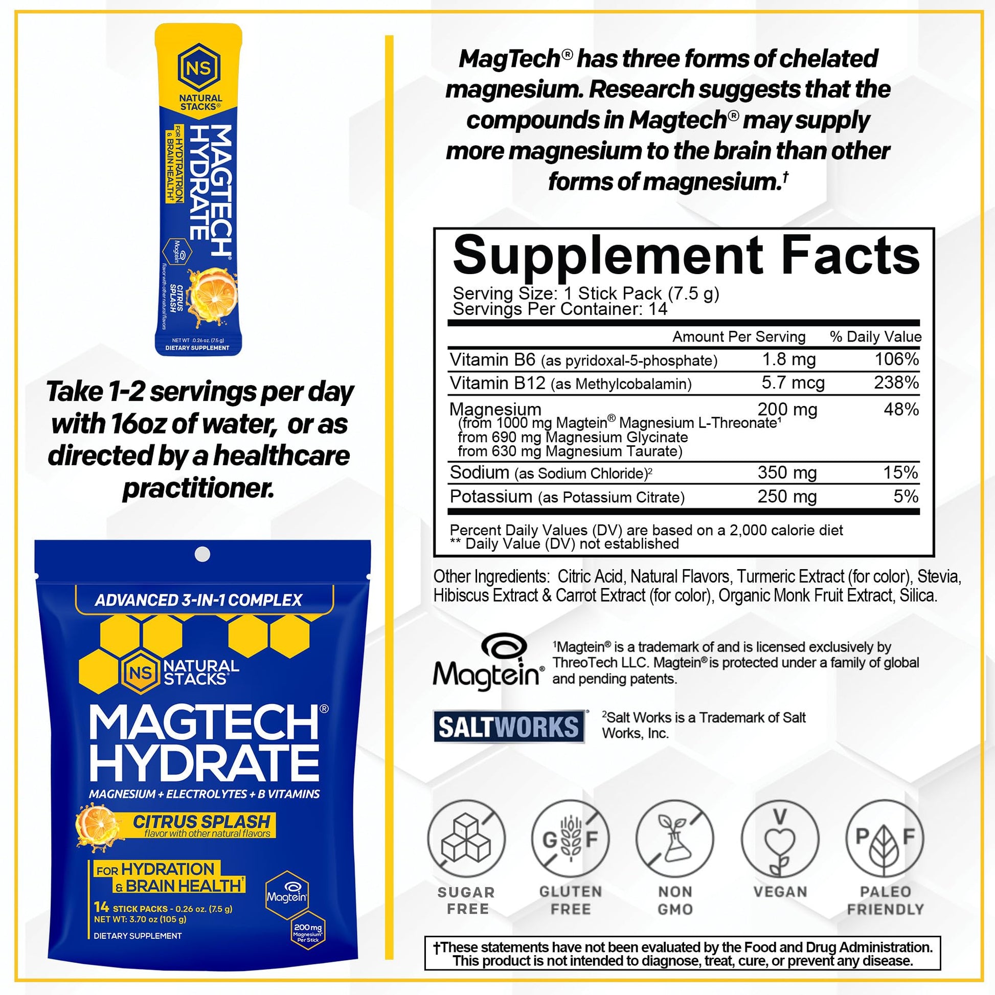 NATURAL STACKS Creatine Monohydrate & Magtech Hydrate Bundle - 2500mg Creatine + 200mg Elemental Magnesium Per Serving - Supports Hydration, Brain Health & Endurance - 44 Total Servings - Maple Wellness Supplements