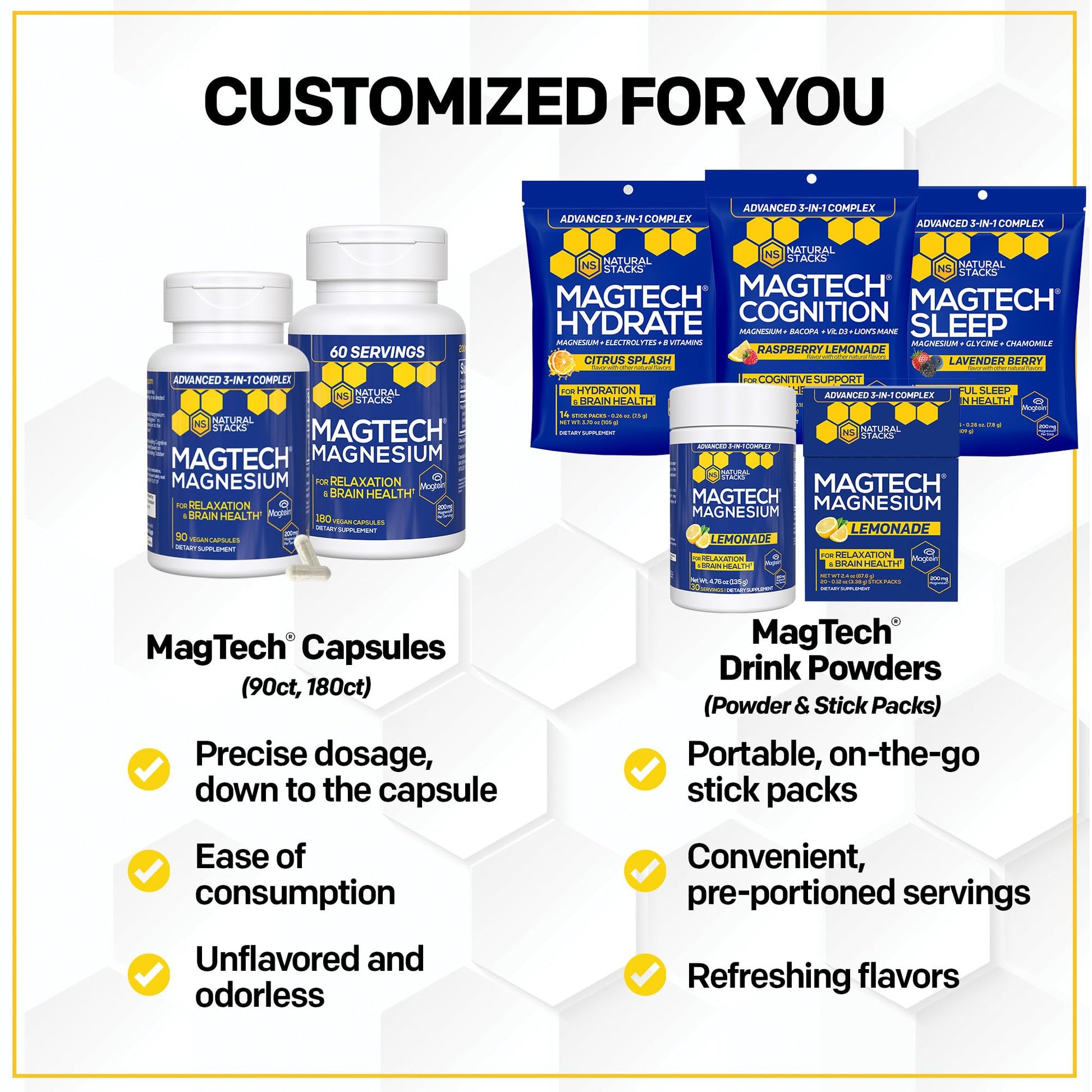 NATURAL STACKS Creatine Monohydrate & Magtech Hydrate Bundle - 2500mg Creatine + 200mg Elemental Magnesium Per Serving - Supports Hydration, Brain Health & Endurance - 44 Total Servings - Maple Wellness Supplements
