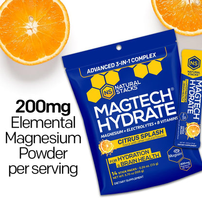 NATURAL STACKS Creatine Monohydrate & Magtech Hydrate Bundle - 2500mg Creatine + 200mg Elemental Magnesium Per Serving - Supports Hydration, Brain Health & Endurance - 44 Total Servings - Maple Wellness Supplements
