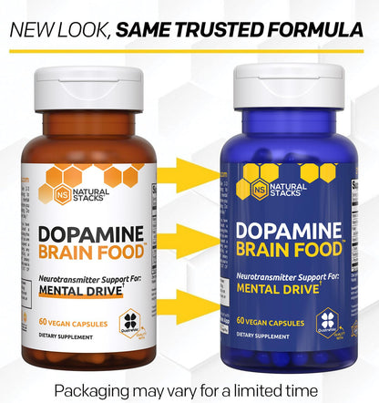 NATURAL STACKS Dopamine Brain Food - 650mg L-Tyrosine Supplement - Dopamine Supplement for Focus & Mental Drive - Supports Mental Energy - Neurotransmitter Support with B Vitamins - 60 Capsules - Maple Wellness Supplements
