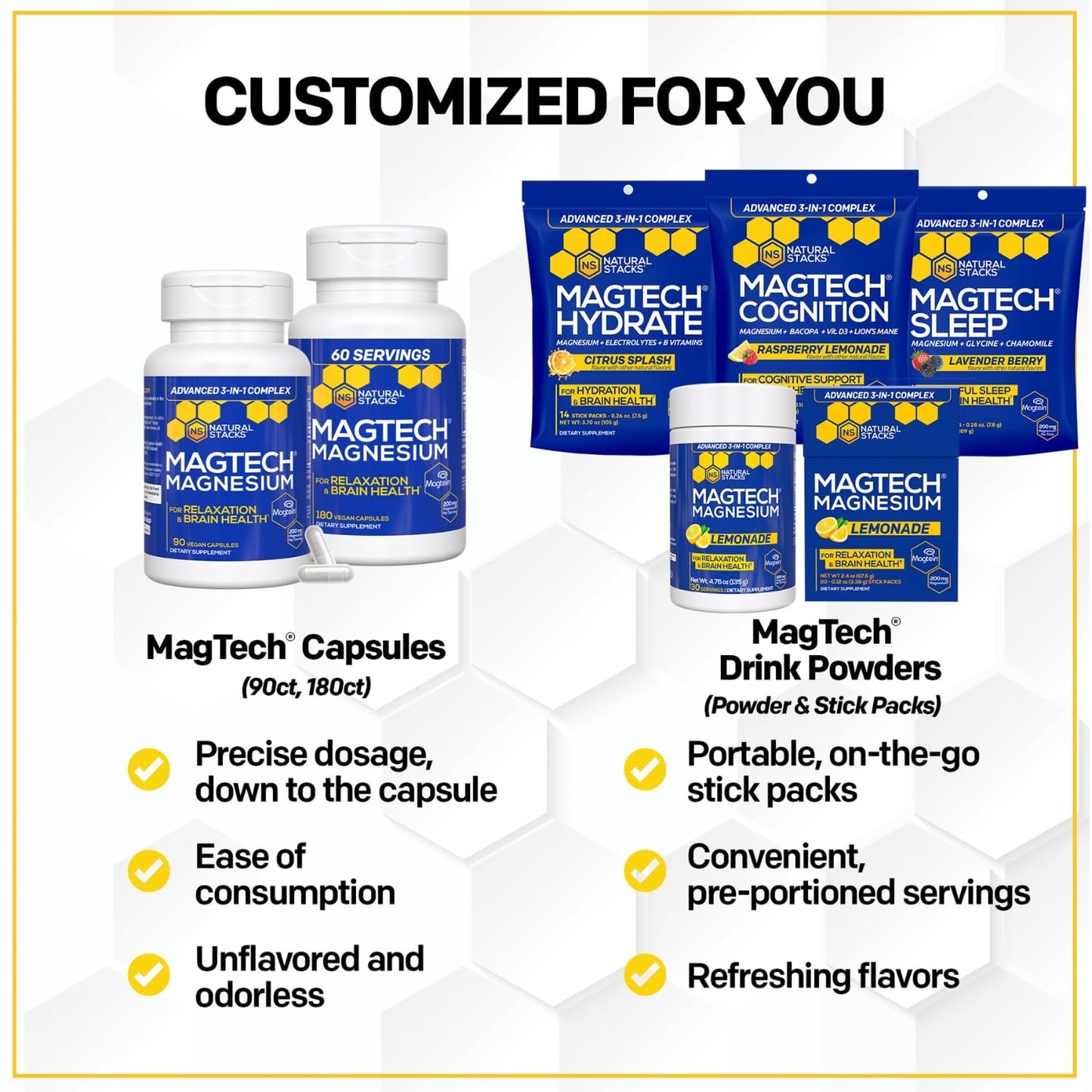 NATURAL STACKS Dopamine Brain Food + Magtech Magnesium Bundle - Chelated Magnesium Complex - Supports Brain Health & Mental Drive* - 150 Total Capsules - Maple Wellness Supplements
