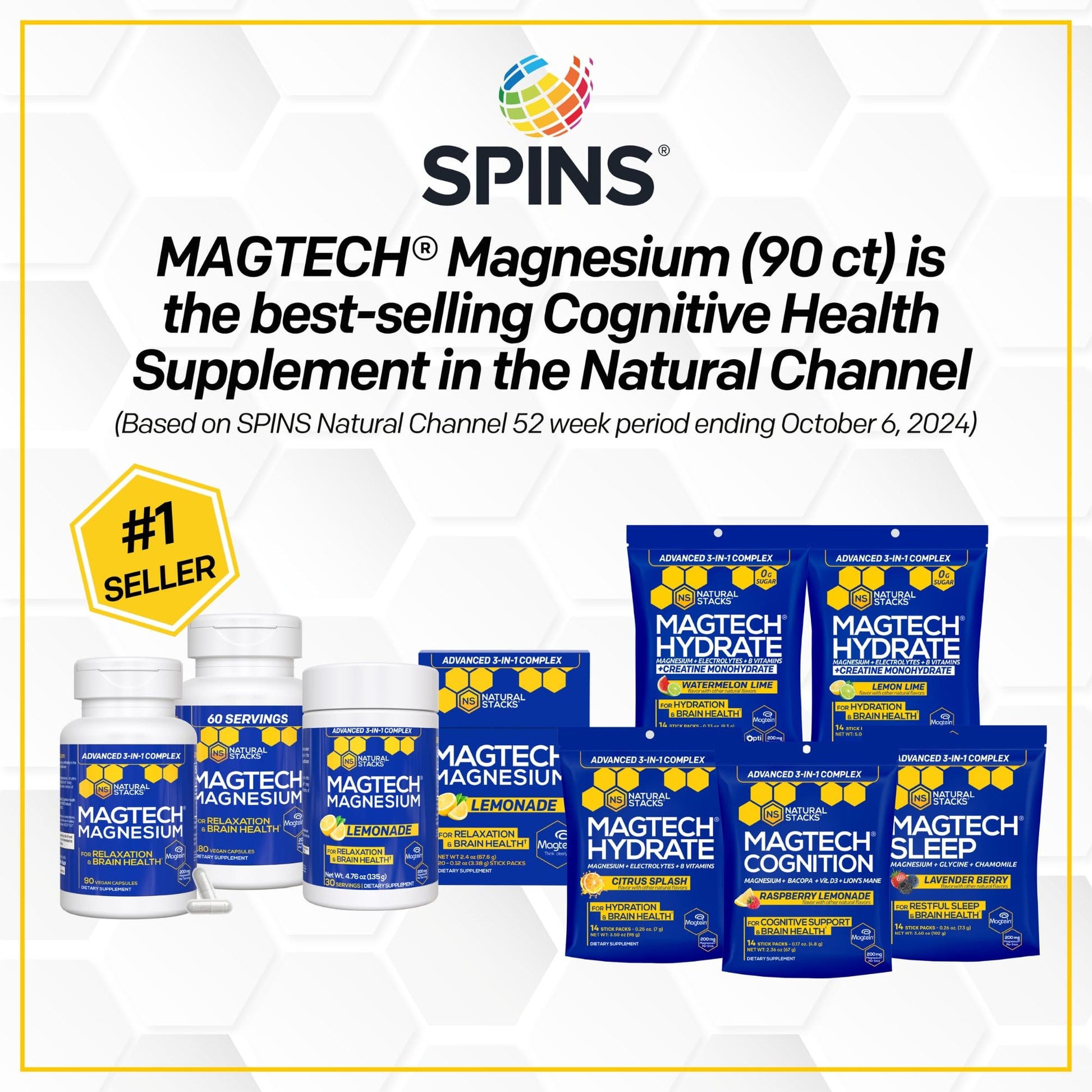 NATURAL STACKS Magtech Magnesium Hydrate + Creatine - Sugar Free Electrolyte Drink - Magtein Magnesium L-Threonate, Glycinate & Taurate - Supports Hydration & Cellular Energy - 14 Hydration Packets - Maple Wellness Supplements