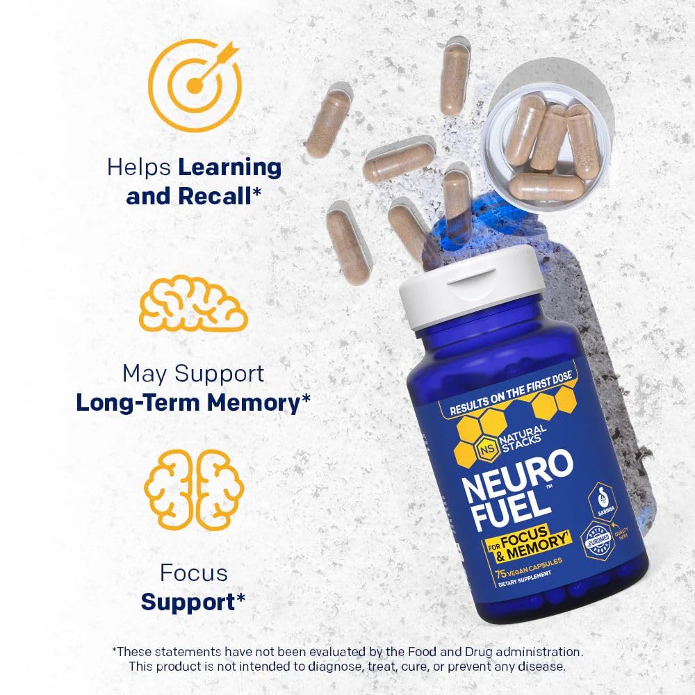 NATURAL STACKS Original NeuroFuel Nootropic Brain Support Supplement - 750mg L-Carnitine & 500mg L-Phenylalanine - Brain Supplement for Memory and Focus* - 75 Focus Pills - Maple Wellness Supplements