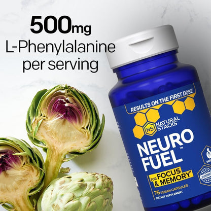 NATURAL STACKS Original NeuroFuel Nootropic Brain Support Supplement - 750mg L-Carnitine & 500mg L-Phenylalanine - Brain Supplement for Memory and Focus* - 75 Focus Pills - Maple Wellness Supplements