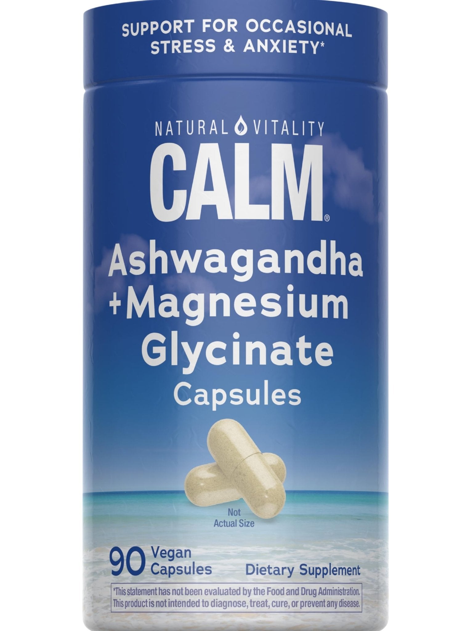 Natural Vitality Calm Ashwagandha + Magnesium Glycinate Capsules | Support for Occasional Stress & Anxiety | Gluten Free Supplement | 90 Count - Maple Wellness Supplements