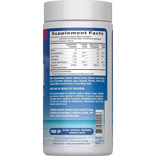 Natural Vitality Calm, Magnesium Citrate Supplement, Stress Relief Gummies, Supports a Healthy Response to Stress, Gluten Free - Maple Wellness Supplements