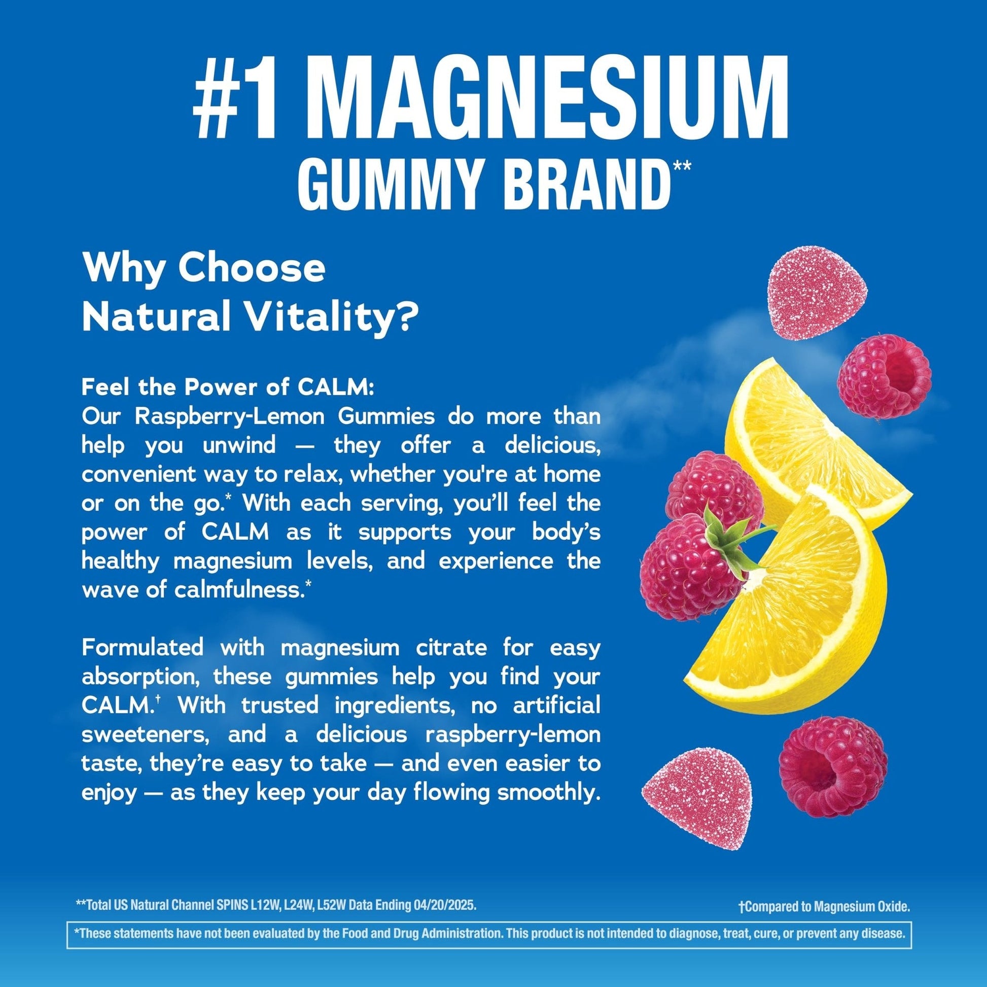 Natural Vitality Calm, Magnesium Citrate Supplement, Stress Relief Gummies, Supports a Healthy Response to Stress, Gluten Free - Maple Wellness Supplements