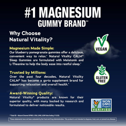 Natural Vitality SLEEP Gummies, Magnesium Supplement With Melatonin and L-Theanine, Vegan, Gluten Free, Helps the Body Ease Into Sleep - Maple Wellness Supplements