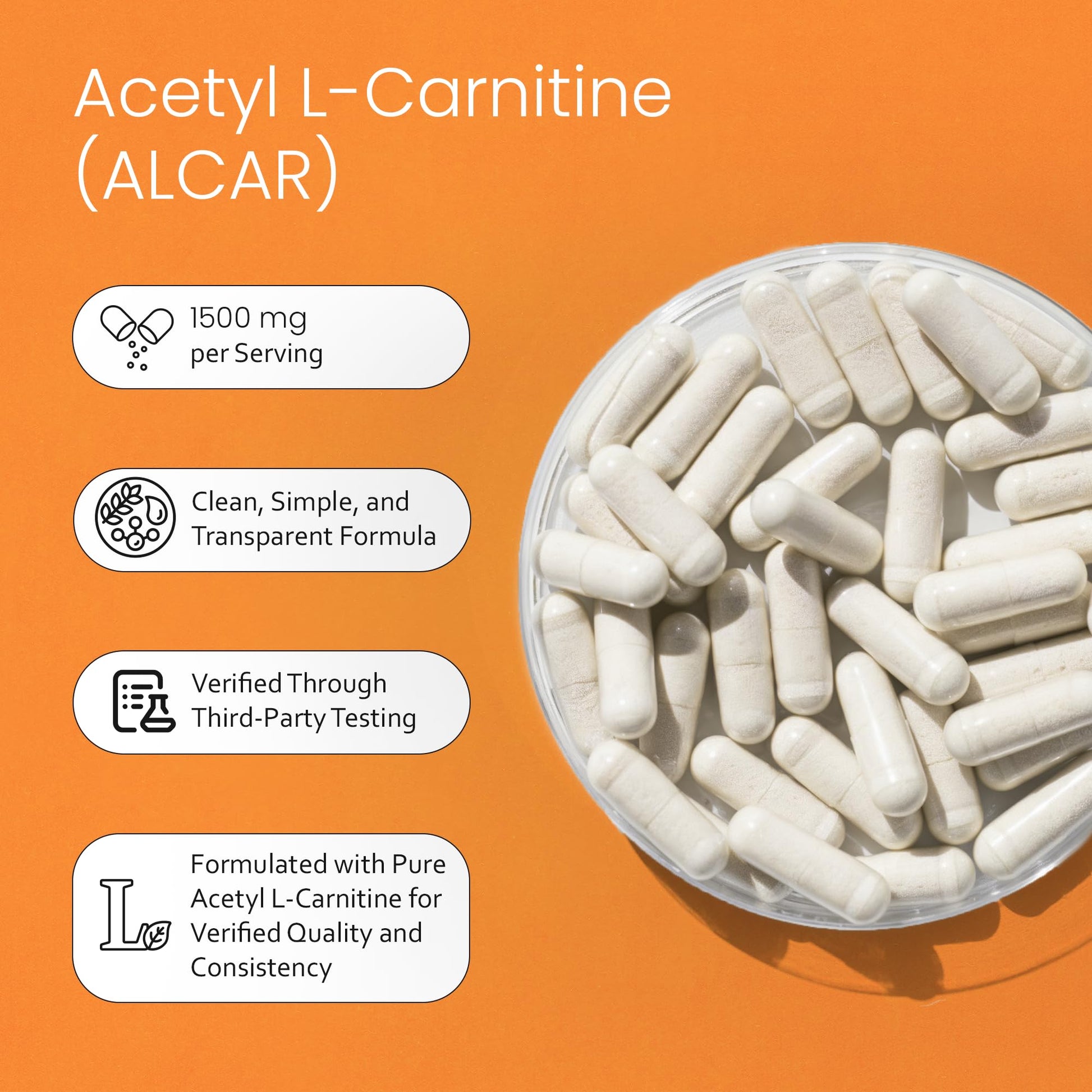 NaturaLife Labs Acetyl L-Carnitine (ALCAR) 1500 mg per Serving – 100 Capsules – Non-GMO, Gluten-Free, Vegan - Maple Wellness Supplements