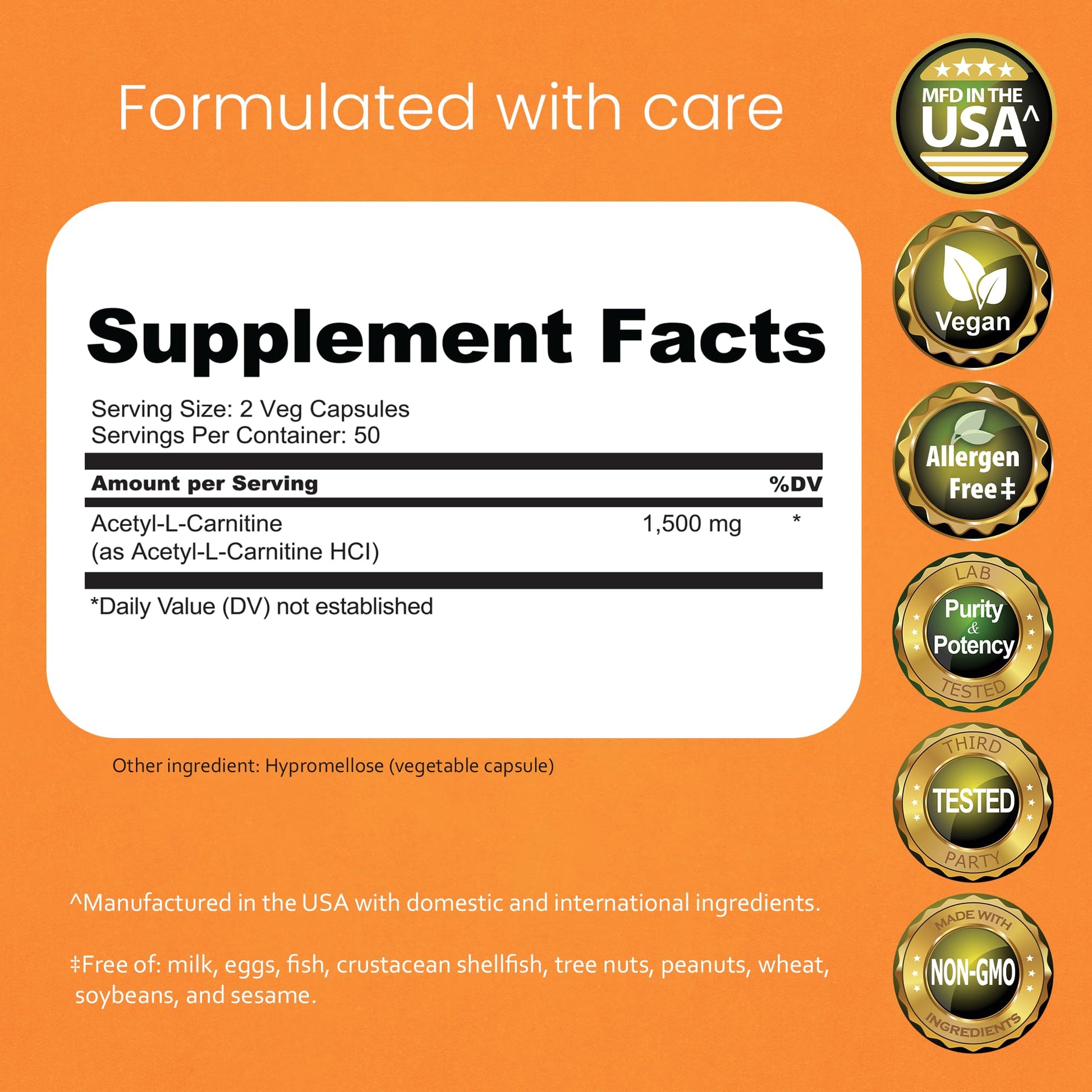 NaturaLife Labs Acetyl L-Carnitine (ALCAR) 1500 mg per Serving – 100 Capsules – Non-GMO, Gluten-Free, Vegan - Maple Wellness Supplements