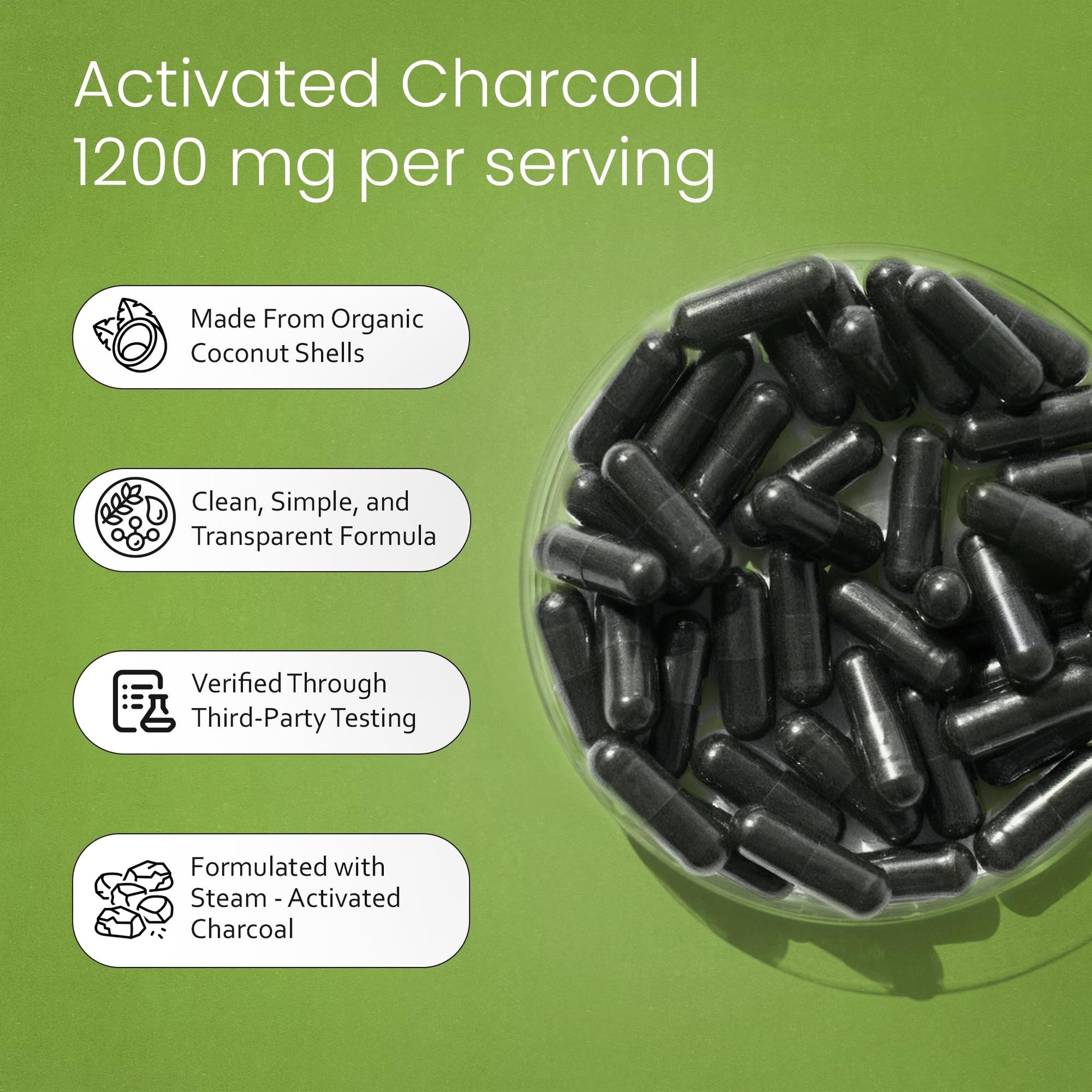 NaturaLife Labs Activated Charcoal 1200 mg per Serving – from Coconut Shells – 100 Veg Capsules – Non-GMO, Gluten-Free, Vegan - Maple Wellness Supplements