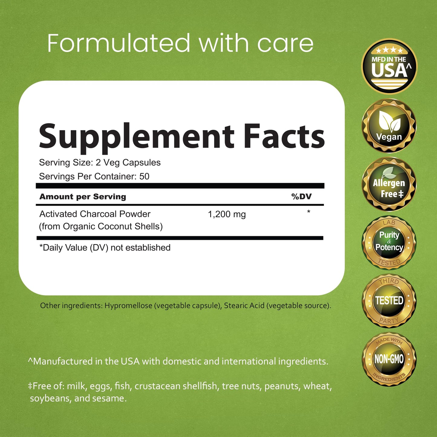 NaturaLife Labs Activated Charcoal 1200 mg per Serving – from Coconut Shells – 100 Veg Capsules – Non-GMO, Gluten-Free, Vegan - Maple Wellness Supplements