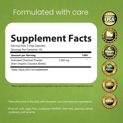 NaturaLife Labs Activated Charcoal 1200 mg per Serving – from Coconut Shells – 100 Veg Capsules – Non-GMO, Gluten-Free, Vegan - Maple Wellness Supplements