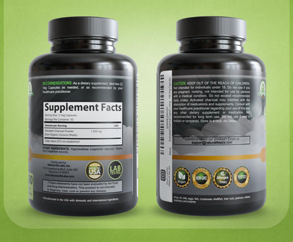 NaturaLife Labs Activated Charcoal 1200 mg per Serving – from Coconut Shells – 100 Veg Capsules – Non-GMO, Gluten-Free, Vegan - Maple Wellness Supplements