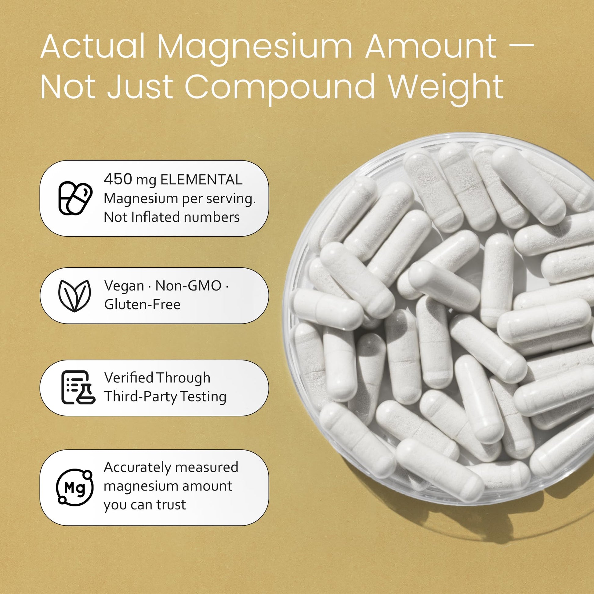 NaturaLife Labs Magnesium Glycinate - 450 mg per Serving – 120 Vegan Capsules - Non-GMO, Gluten-Free, Vegan - Maple Wellness Supplements