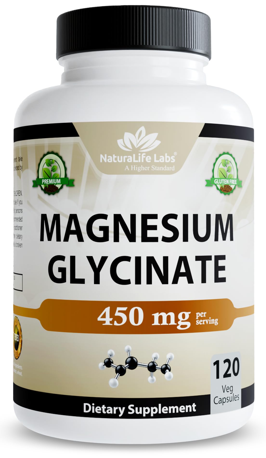 NaturaLife Labs Magnesium Glycinate - 450 mg per Serving – 120 Vegan Capsules - Non-GMO, Gluten-Free, Vegan - Maple Wellness Supplements