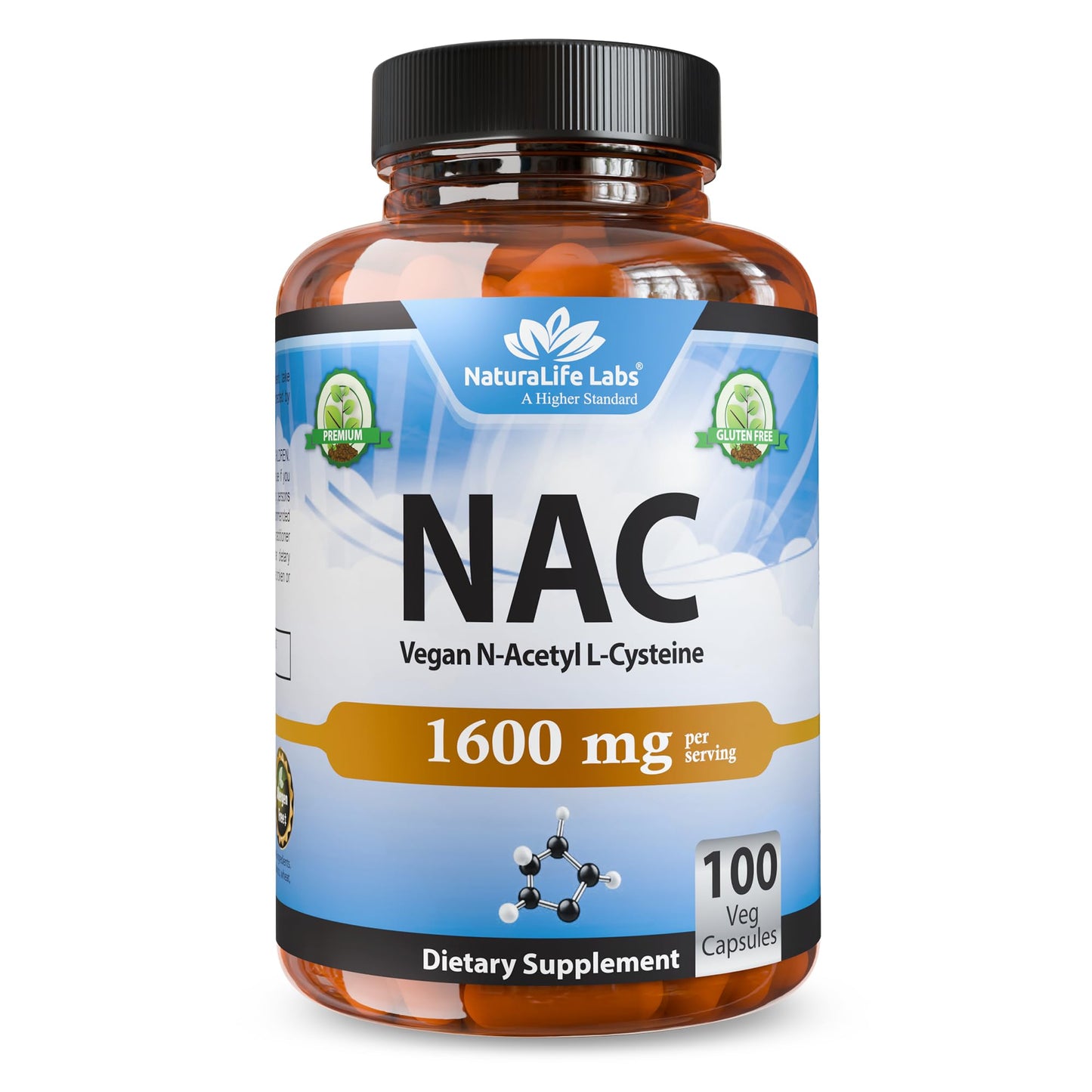 NaturaLife Labs N-Acetyl-L-Cysteine (NAC) 1600 mg – 100 Capsules - Vegan, Non-GMO & Gluten-Free - Maple Wellness Supplements