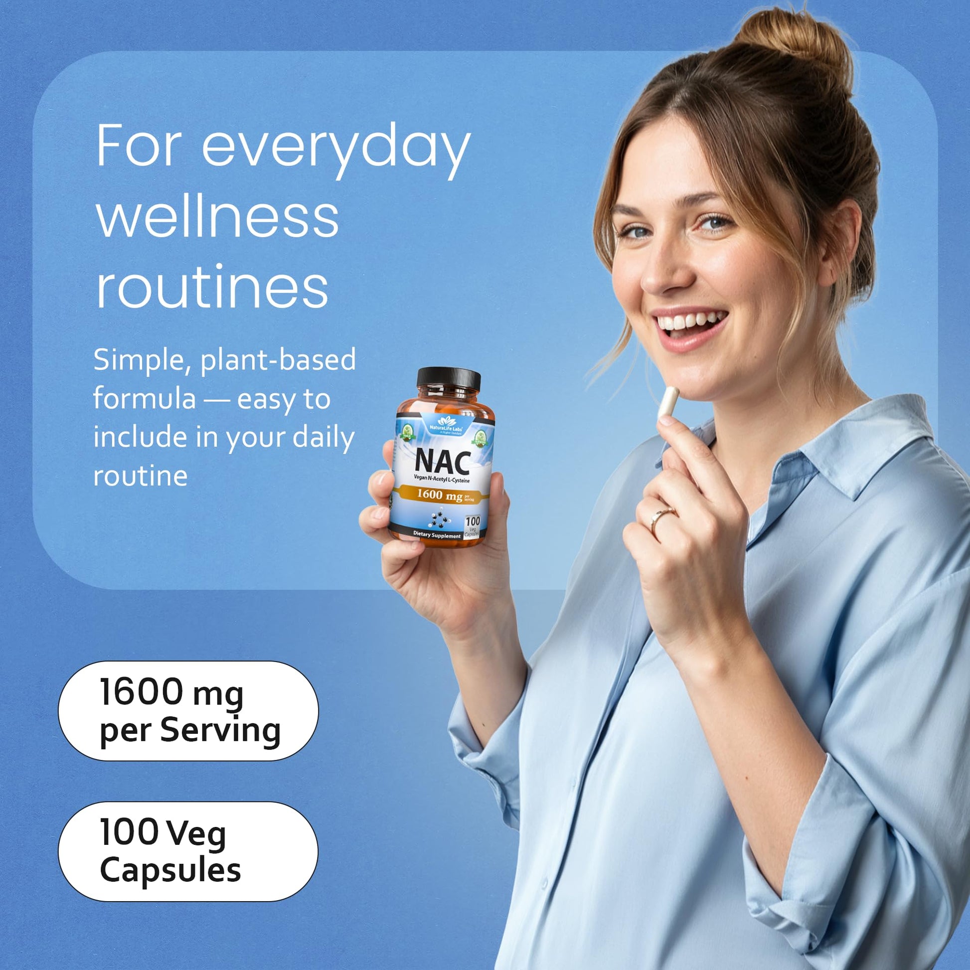 NaturaLife Labs N-Acetyl-L-Cysteine (NAC) 1600 mg – 100 Capsules - Vegan, Non-GMO & Gluten-Free - Maple Wellness Supplements