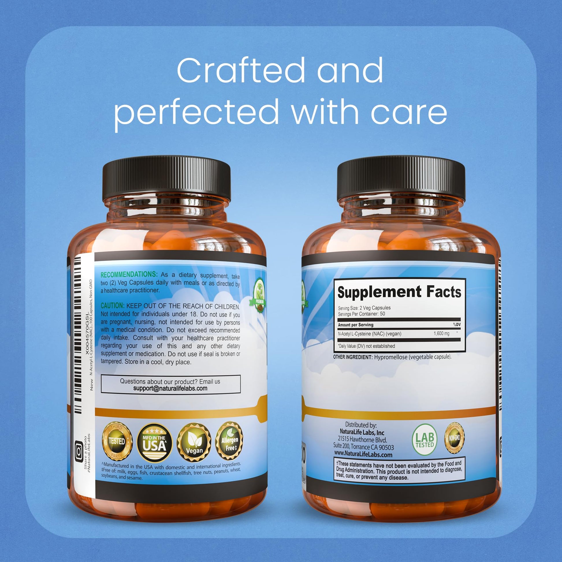 NaturaLife Labs N-Acetyl-L-Cysteine (NAC) 1600 mg – 100 Capsules - Vegan, Non-GMO & Gluten-Free - Maple Wellness Supplements