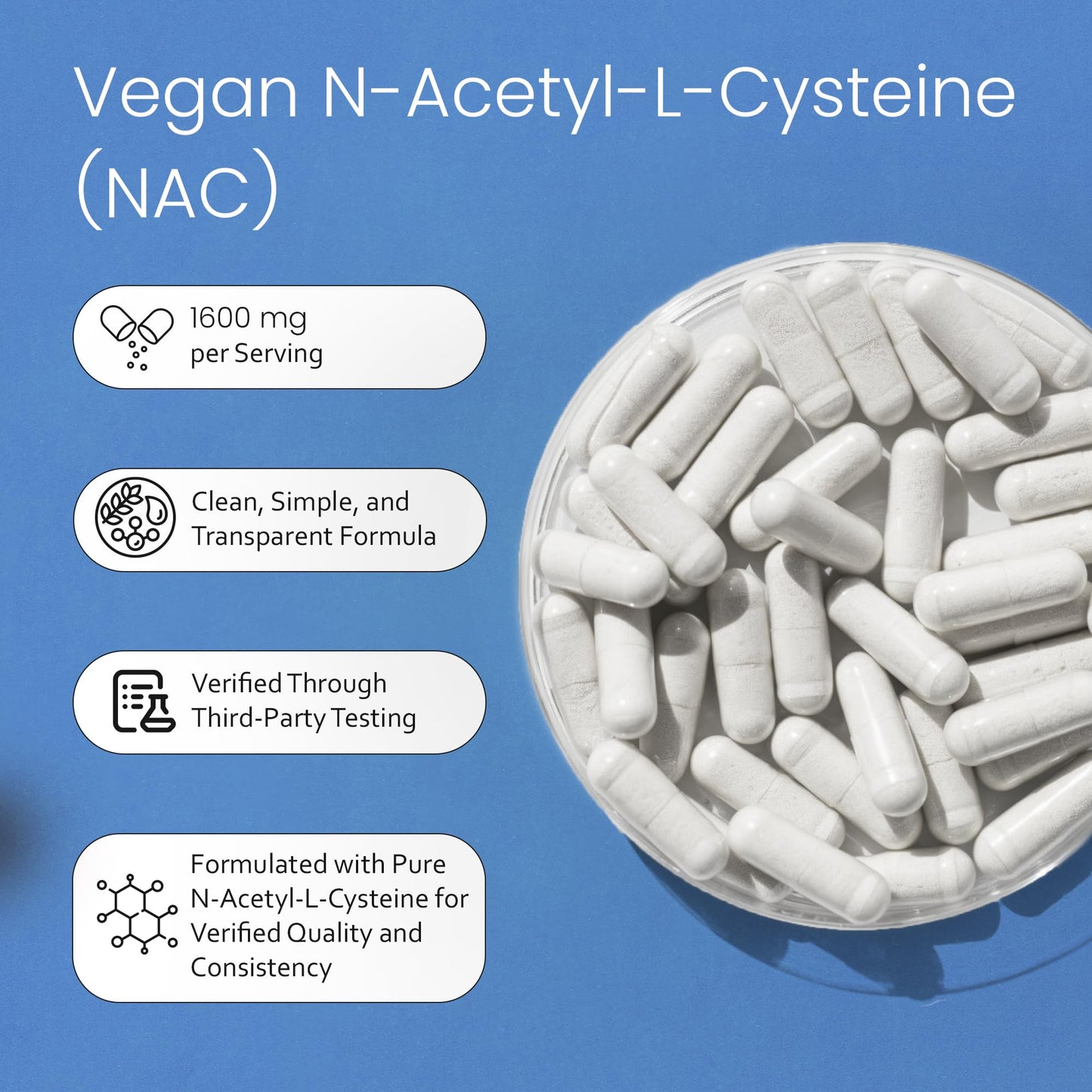 NaturaLife Labs N-Acetyl-L-Cysteine (NAC) 1600 mg – 100 Capsules - Vegan, Non-GMO & Gluten-Free - Maple Wellness Supplements