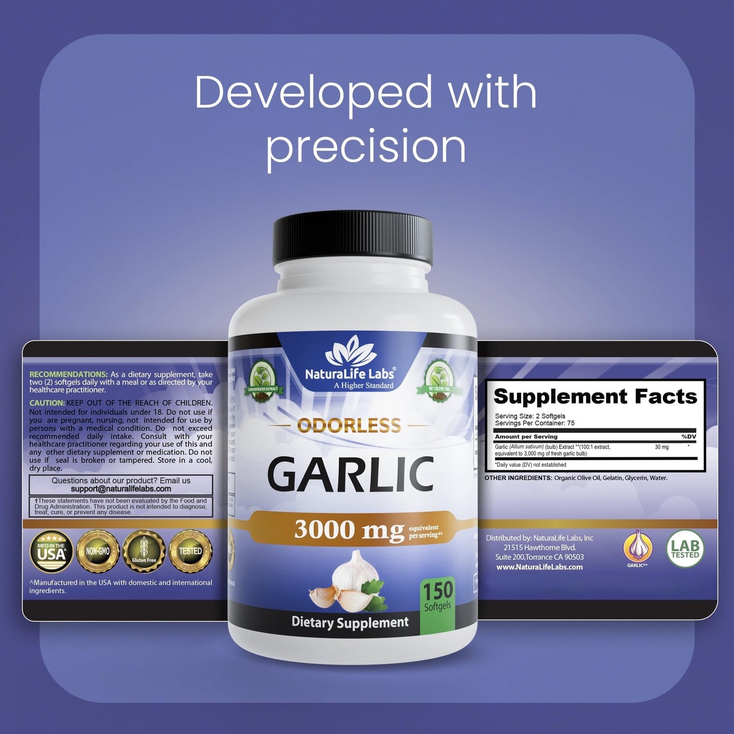 NaturaLife Labs Odorless Garlic Supplement – Garlic (Allium sativum) Extract Softgels – 150 Count – Non-GMO, Gluten-Free - Maple Wellness Supplements