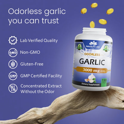 NaturaLife Labs Odorless Garlic Supplement – Garlic (Allium sativum) Extract Softgels – 150 Count – Non-GMO, Gluten-Free - Maple Wellness Supplements