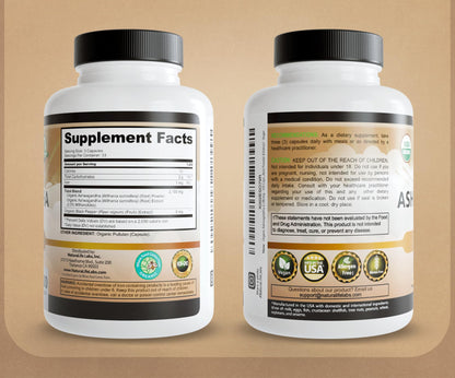 NaturaLife Labs Organic Ashwagandha 2100 mg per Serving – Herbal Supplement Root Powder & Extract – 100 Capsules – Vegan, Non-GMO, Gluten-Free - Maple Wellness Supplements