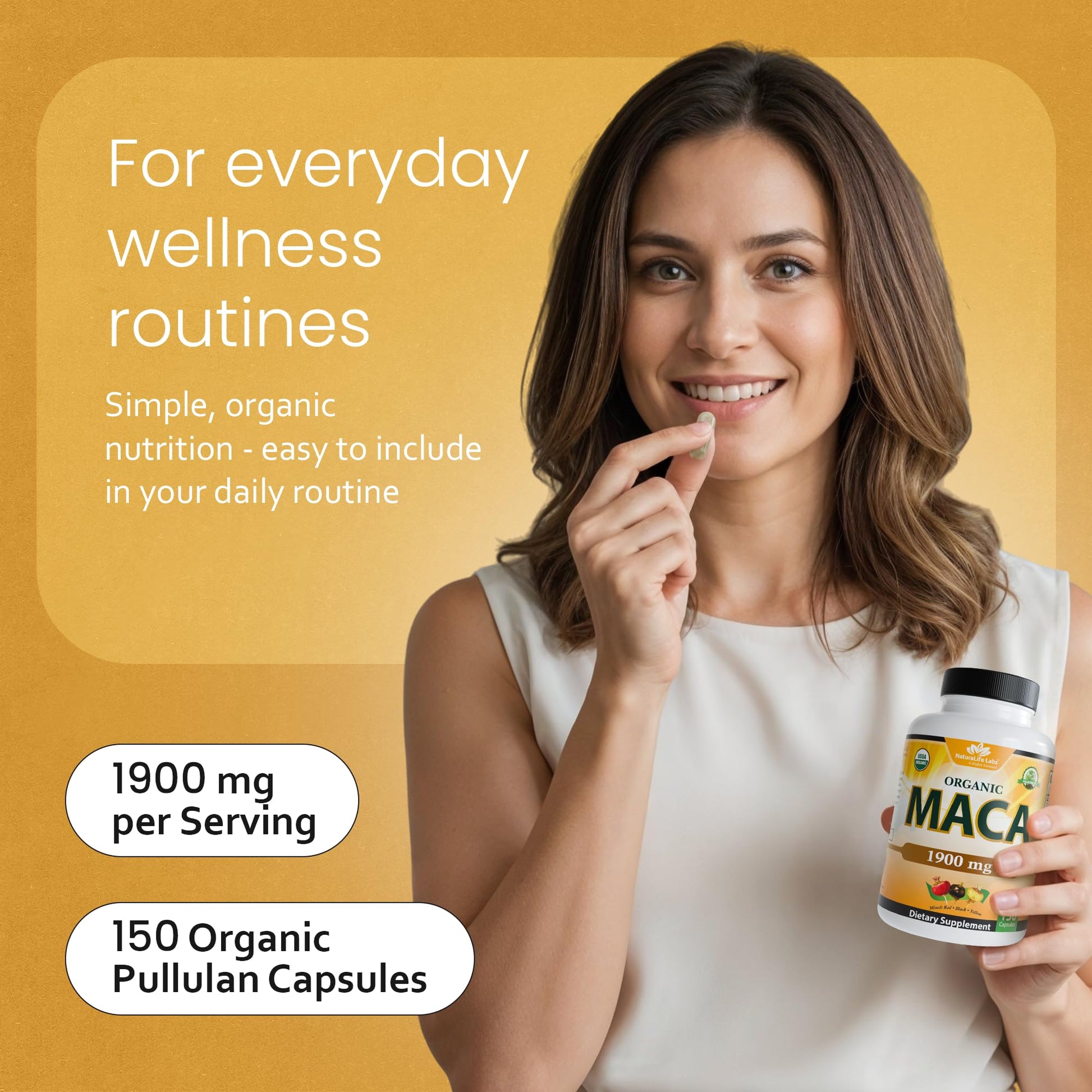 NaturaLife Labs Organic Maca Root – Black, Red & Yellow – 1900 mg per Serving – 150 Capsules – Gelatinized Peruvian Maca - Maple Wellness Supplements