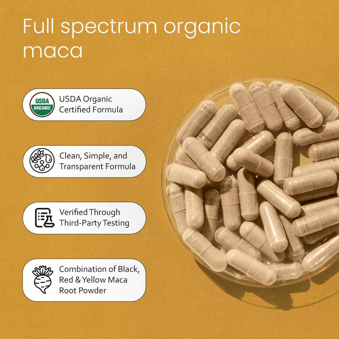 NaturaLife Labs Organic Maca Root – Black, Red & Yellow – 1900 mg per Serving – 150 Capsules – Gelatinized Peruvian Maca - Maple Wellness Supplements
