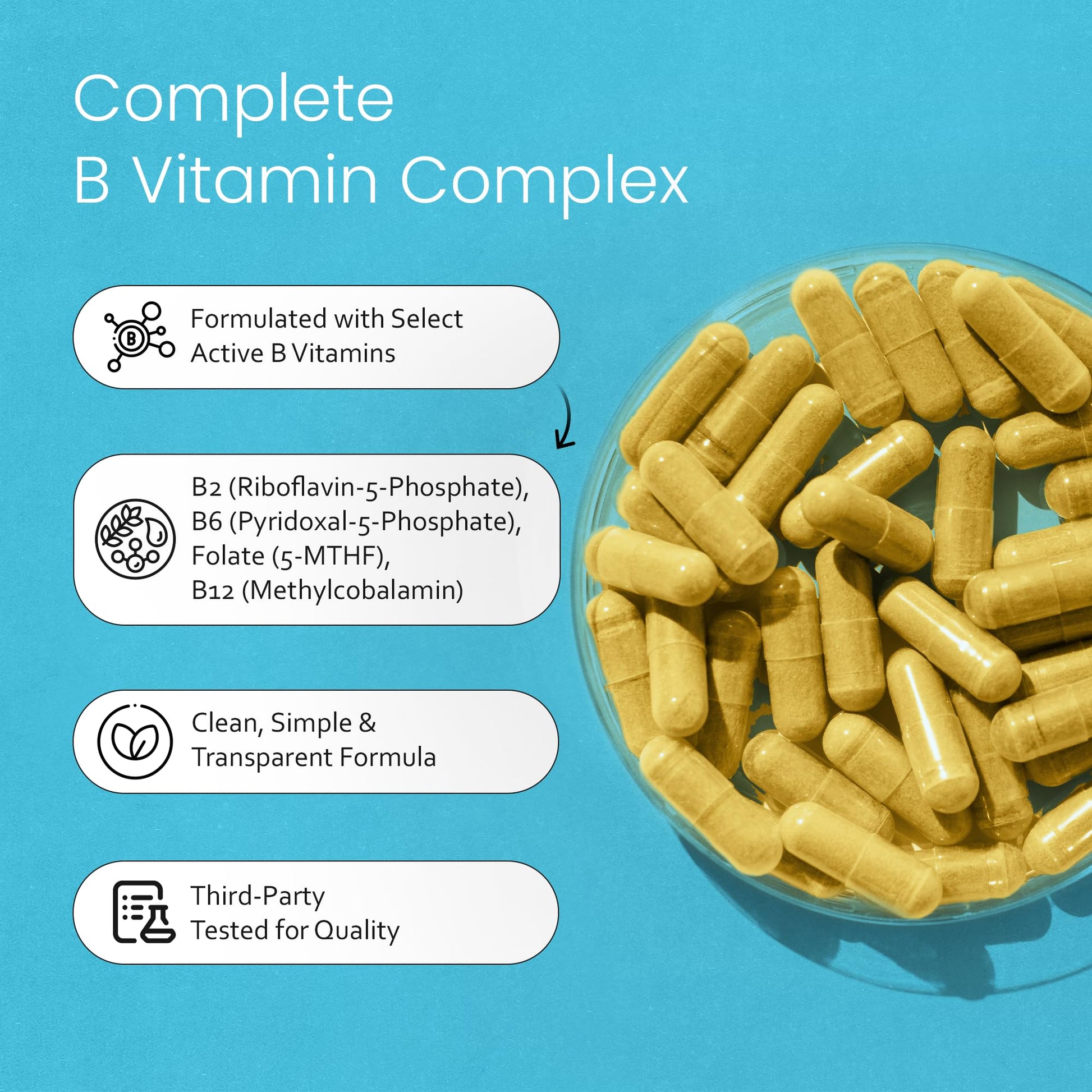 NaturaLife Labs Vitamin B Complex – All B Vitamins Including Active B2, B6, B9 & B12 (Methylcobalamin), Plus B1, B3, B5, B7 & Vitamin C – 100 Capsules - Maple Wellness Supplements