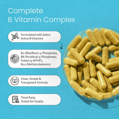 NaturaLife Labs Vitamin B Complex – All B Vitamins Including Active B2, B6, B9 & B12 (Methylcobalamin), Plus B1, B3, B5, B7 & Vitamin C – 100 Capsules - Maple Wellness Supplements