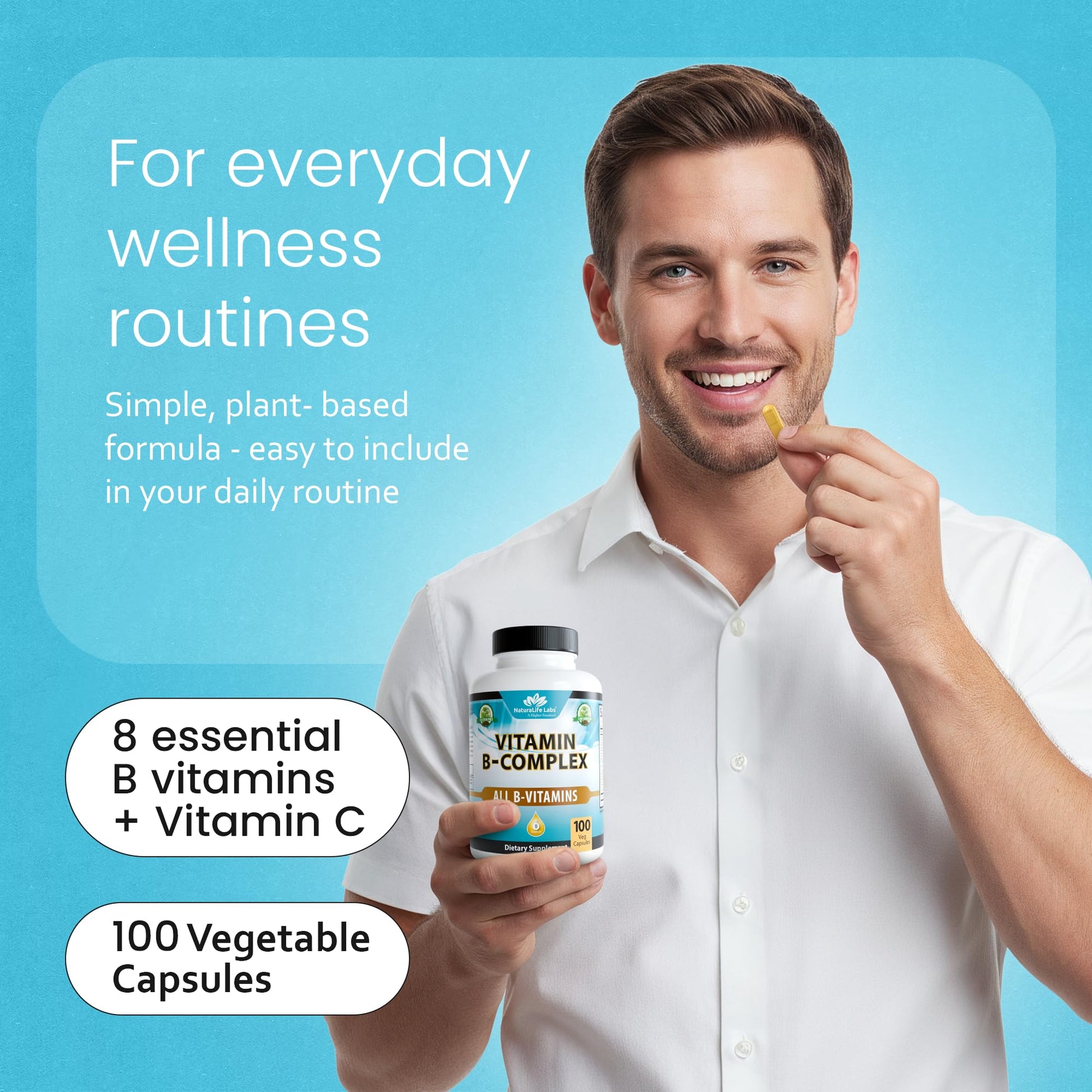NaturaLife Labs Vitamin B Complex – All B Vitamins Including Active B2, B6, B9 & B12 (Methylcobalamin), Plus B1, B3, B5, B7 & Vitamin C – 100 Capsules - Maple Wellness Supplements
